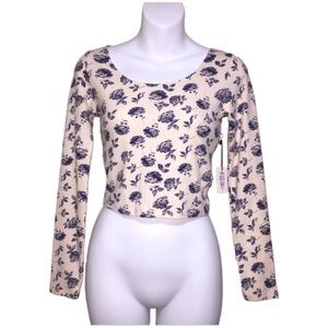 F21 long sleeves crop top blue flower print